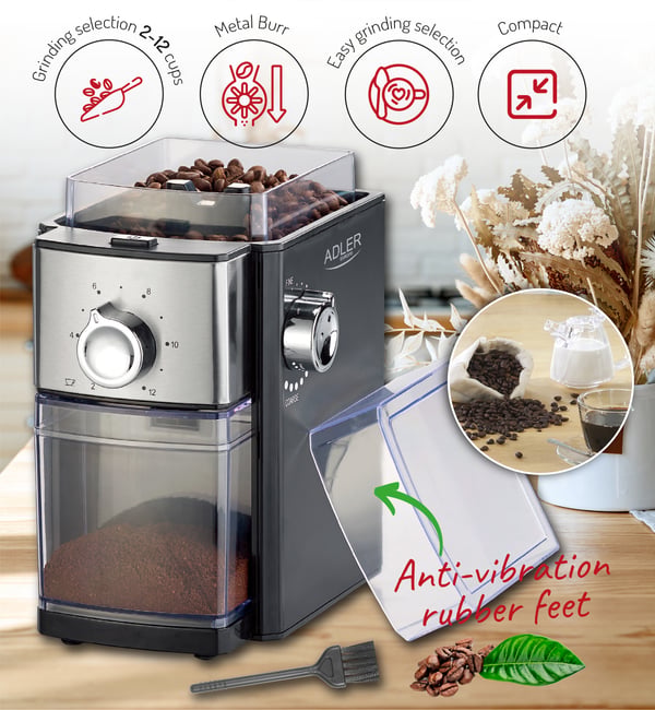 Miniatyrbillede 10 af 12: Adler AD 4448 kaffemølle 300 W Sort