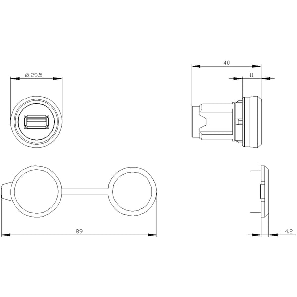 Siemens 3SU1900-0GA10-0AA0 USB-Anschluss, 22 mm, Kunststoff, schwarz
