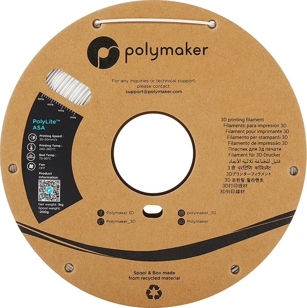 Miniatyrbild 3 av 10: Polymaker PF01002 Material för 3D-utskrifter Akrylonitrilstyrenakrylat (ASA) Vit 1 kg