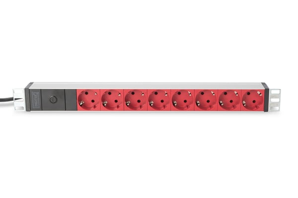 DIGITUS Stikdåse med aluminiumsprofil og forsikring, 8-vejs Schuko-stikdåse, 2 m tilslutning