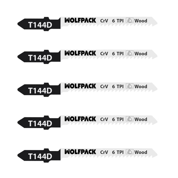 Pikkukuva 1 / 5: Wolfpack Hoja Sierra Calar Para Madera Corte Grueso 5 Piezas. Hoja Cromo Vanadio 58. Vastago T Universal.