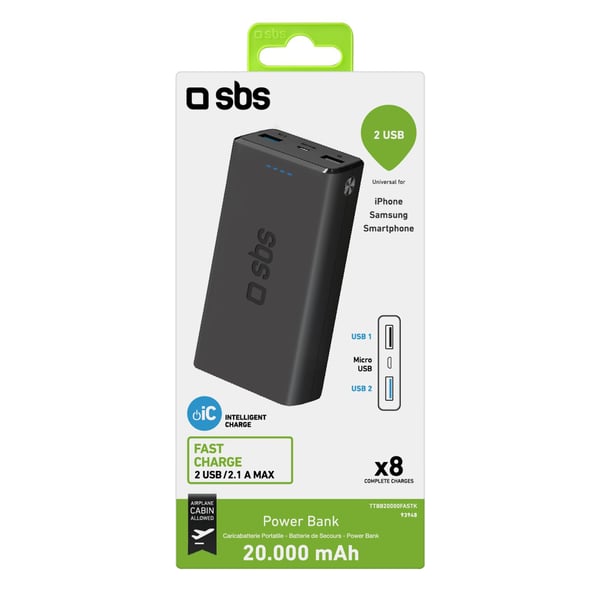Miniatyrbillede 2 af 2: SBS TTBB20000FASTK powerbank Lithium polymer (LiPo) 20000 mAh Sort