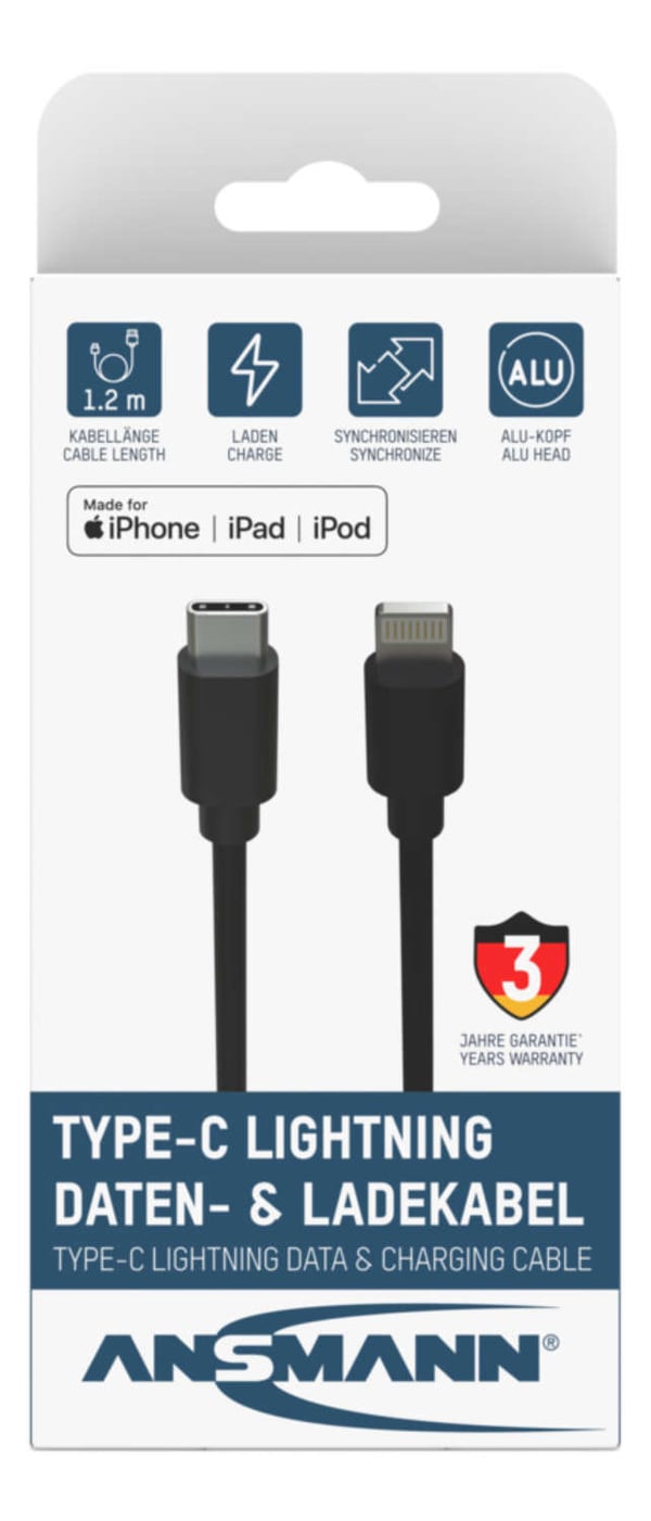 Ansmann 1700-0106 matkapuhelimen kaapeli Musta 0,12 m USB C Lightning Ansmann 1700-0106 matkapuhelimen kaapeli Musta 0,12 m USB C Lightning