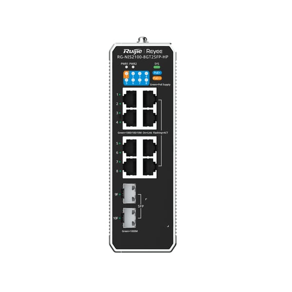 Ruijie Networks RG-NIS2100 hanterad L2 Gigabit Ethernet (10/100/1000) Strömförsörjning via Ethernet (PoE) stöd Svart, Rostfritt stål