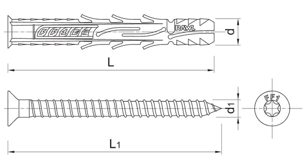 Miniatyrbillede 2 af 2: Rawlplug R-FF1-N-08L080 skrueanker og vægudtag 50 stk Skrue og vægstiksæt