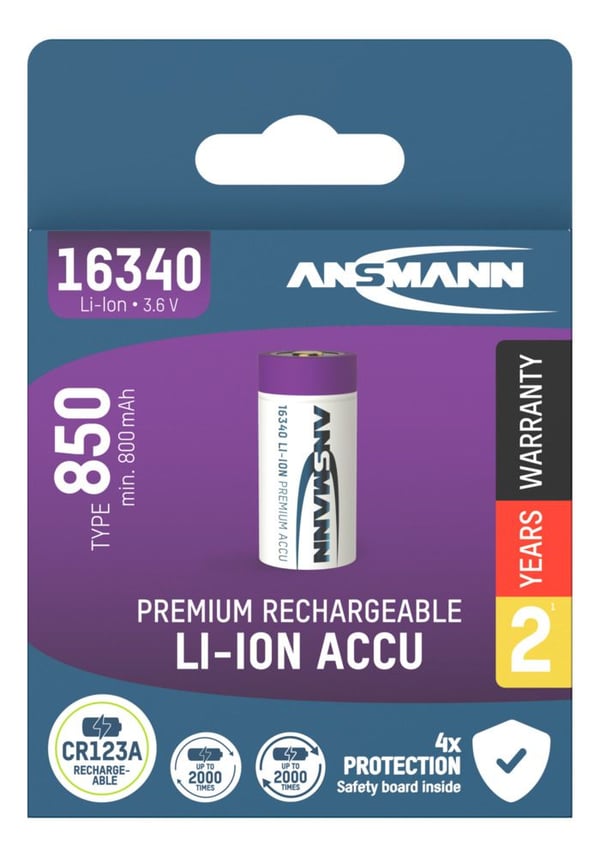 Ansmann 1300-0017 husholdningsbatteri Genopladeligt batteri 16340 Lithium-Ion (Li-Ion)
