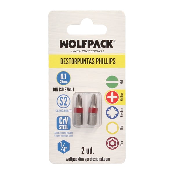 Wolfpack Destorpuntas Phillips Nº 1 (2 Piezas) Acero S2 al Cromo Vanadio