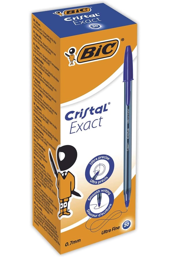 BIC Cristal Exact Blå Kulspetspenna, pinnformad Ultrafin 20 styck