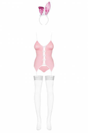 Obsessive Bunny Lingeri sæt Lyserød, Hvid Elastin, Nylon, Polyester