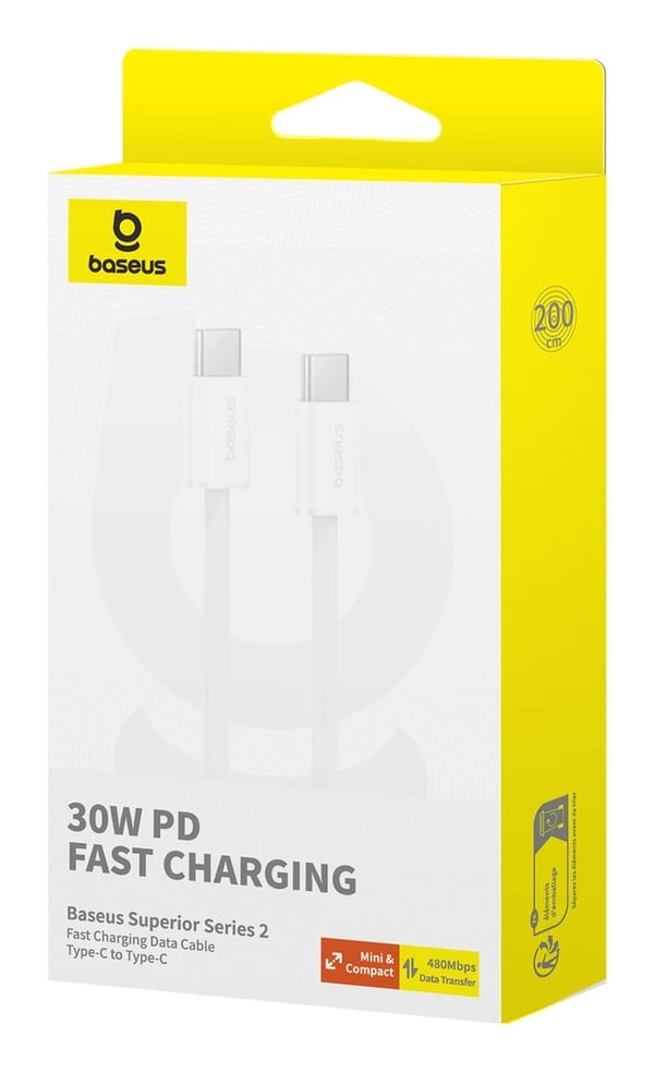 Baseus Superior USB-kabel 2 m USB C 480 Gbit/sek. Hvid