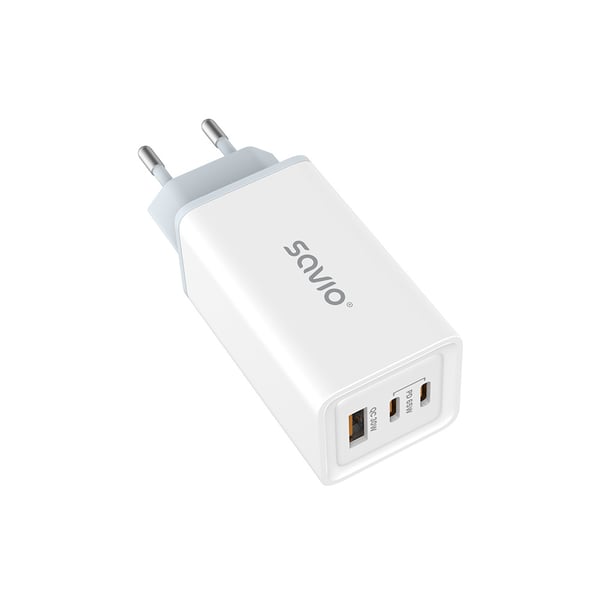 Savio LA-07 adowarka Sieciowa GaN 65W Biaa Kuulokkeet, Kuulokkeet, Tabletti, Puhelin, Kello Valkoinen AC Ulkona