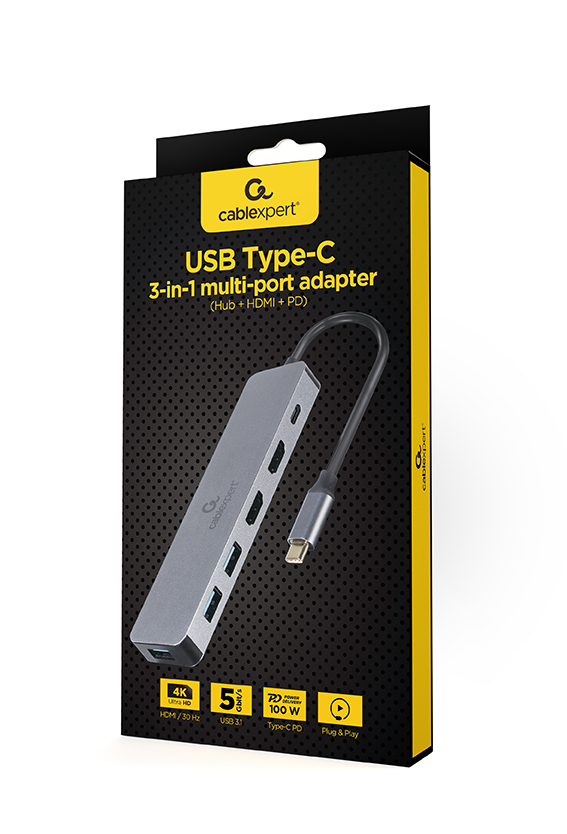 Miniatyrbild 2 av 4: Gembird A-CM-COMBO3-03 gränssnittshubbar USB 3.2 Gen 1 (3.1 Gen 1) Type-C 5000 Mbit/s Grå