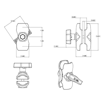 Miniatyrbillede 2 af 3: RAM Mounts RAM-201-B monteringssæt Sort Aluminium