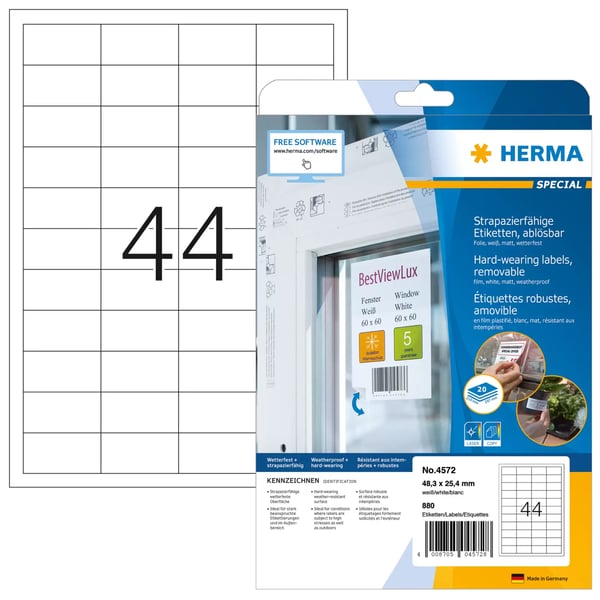 HERMA 4572 liimaetiketti Irroitettava Valkoinen 880 kpl