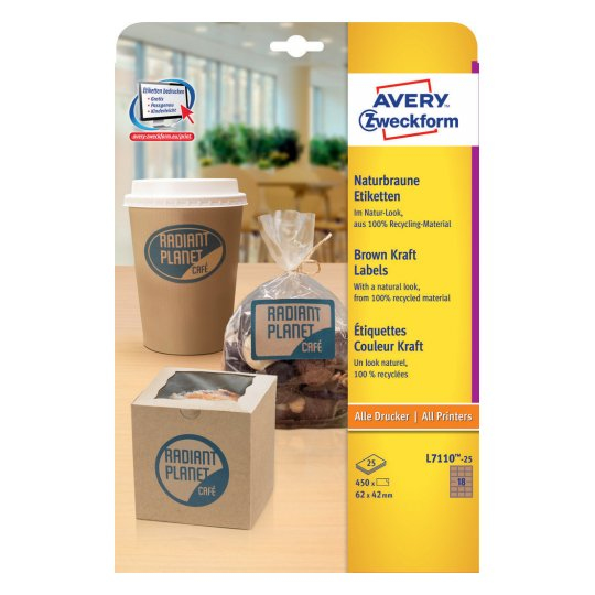 Pikkukuva 1 / 2: Avery L7110-25 liimaetiketti Pyöristetty suorakulmio Kiinteä Ruskea 450 kpl