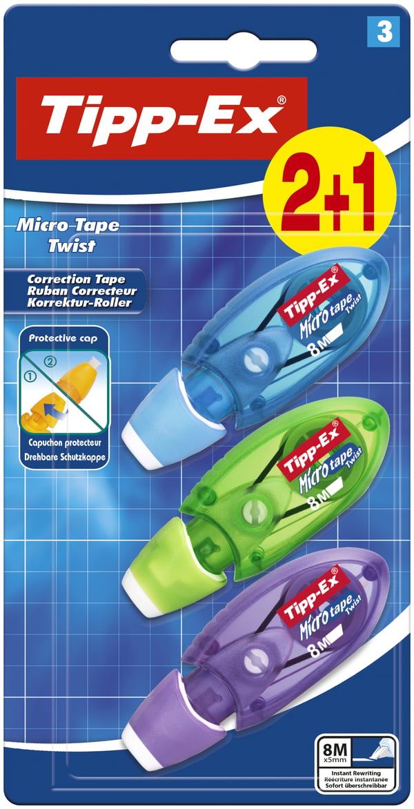 Pikkukuva 1 / 3: TIPP-EX Micro Tape Twist korjausnauha 8 m Monivärinen 3 kpl