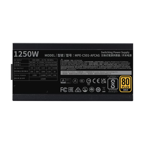 Miniatyrbillede 3 af 11: Cooler Master MWE Gold 1250 - V2 ATX 3.0 enhed til strømforsyning 1250 W 24-pin ATX Sort
