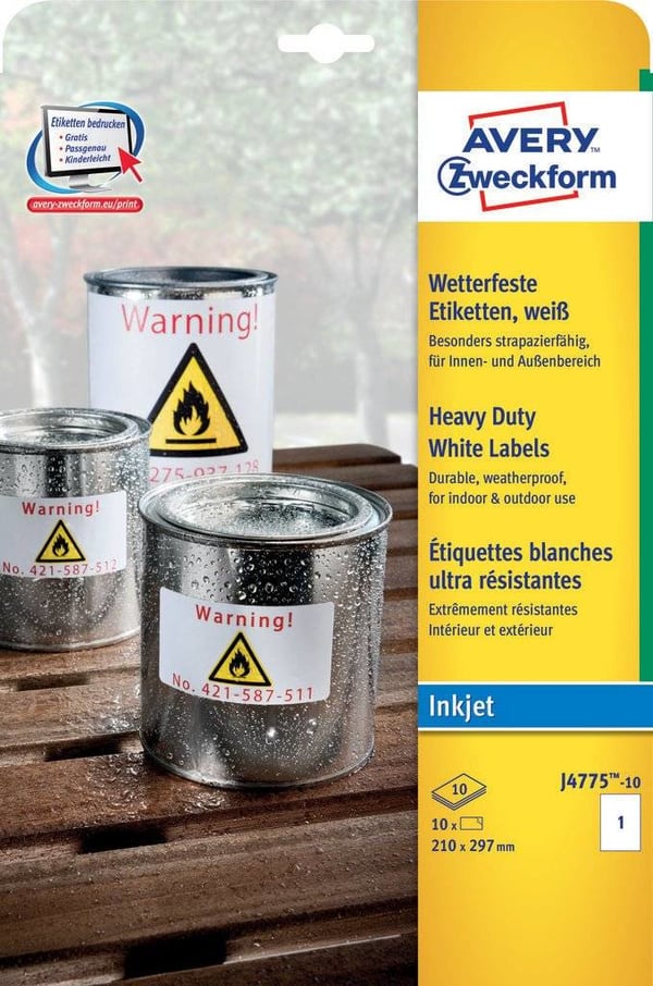 Miniatyrbillede 1 af 3: Avery J4775-10 selvklæbende etiket Rektandel Permanent Hvid 10 stk
