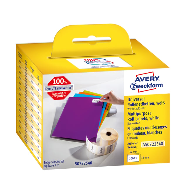 Avery AS0722540 självhäftande etiketter Rektangel Lösa Vit 1000 styck