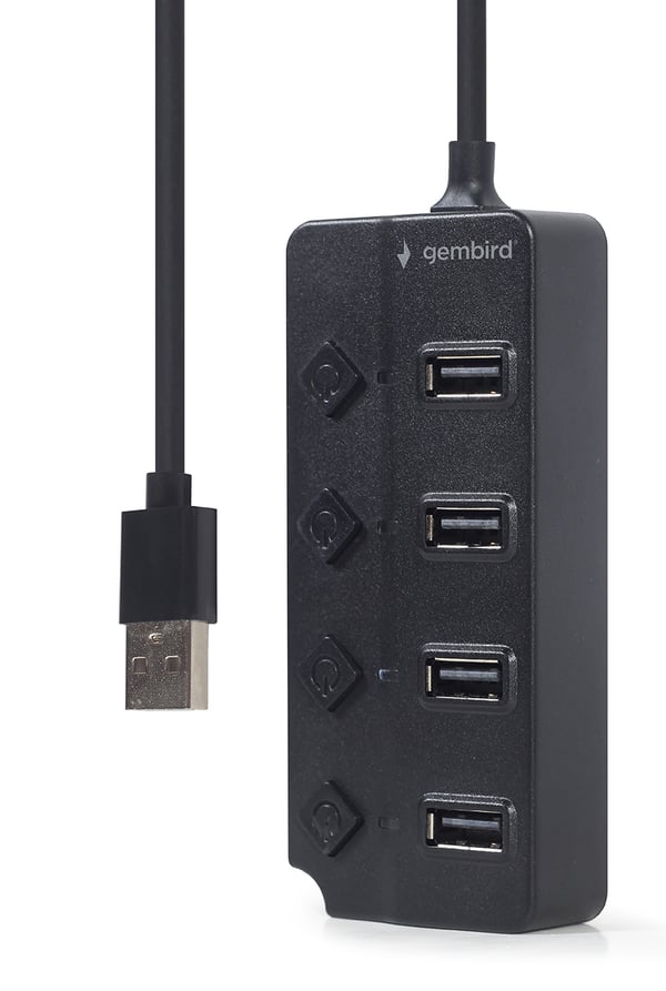 Pikkukuva 1 / 6: Gembird USB 2.0 powered 4-port hub with switches black USB 2.0 Type-A Musta