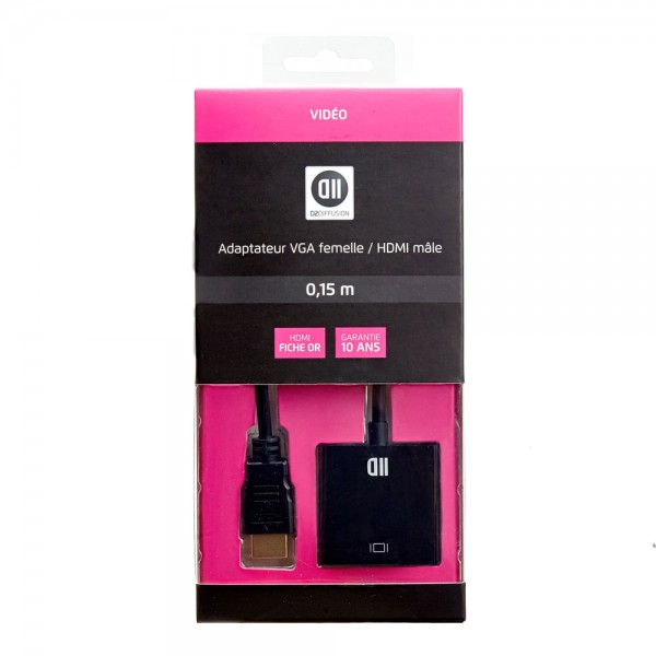 D2 Diffusion D2ADPVGAFHDMIM videokabeladapter 0,5 m VGA (D-Sub) HDMI Svart