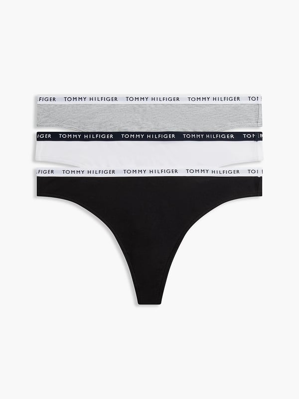 Miniatyrbillede 1 af 8: Tommy Hilfiger 3-Pack Logo Waistband Thongs Sort, Grå, Hvid