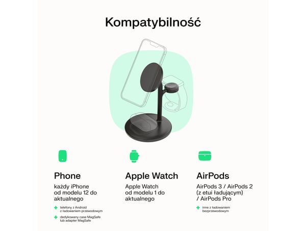 Miniatyrbillede 3 af 12: Green Cell MSST-GC-3IN1-B oplader til mobil enhed Hovedtelefoner, Headset, Smartphone, SmartWatch Sort Trådløs opladning Automatisk