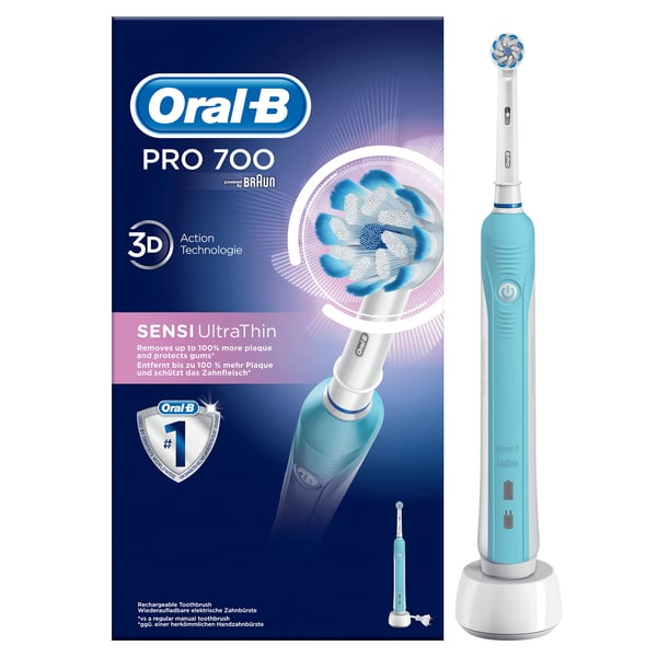 Oral-B PRO 700 Sensi Ultrathin Voksen Roterende, pulserende tandbørste Blå Oral-B PRO 700 Sensi Ultrathin Voksen Roterende, pulserende tandbørste Blå