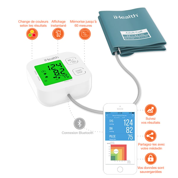 Pikkukuva 2 / 4: iHealth | Track | KN-550BT | Valkoinen/Sininen | Verenpaineen (systolinen ja diastolinen) laskenta, sykkeen laskenta | 4 | Langaton Bluetooth-yhteys | Automaattinen | Paino 438 g