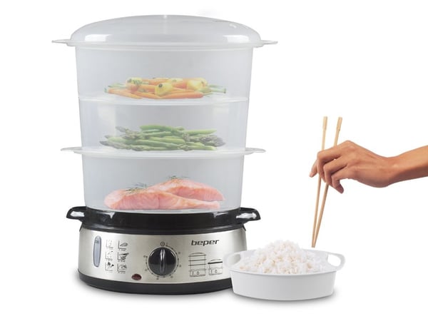 Beper BC.250 dampkoger 3 kurv(e) Bordplade 800 W Rustfrit stål, Transparent
