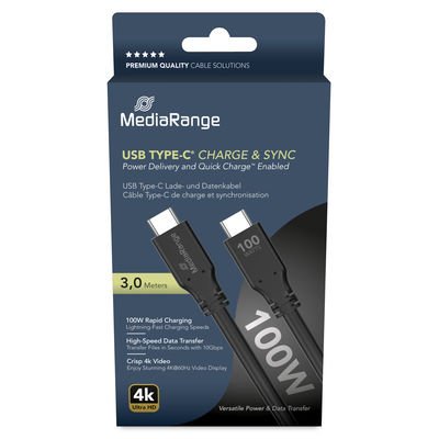 MediaRange MRCS218 USB-kabel USB 3.2 Gen 1 (3.1 Gen 1) 3 m USB C 10 Gbit/sek. 100 W Sort MediaRange MRCS218 USB-kabel USB 3.2 Gen 1 (3.1 Gen 1) 3 m USB C 10 Gbit/sek. 100 W Sort