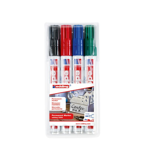 Edding 3300 speedmarker Mejselspids Sort, Blå, Grøn, Rød 4 stk