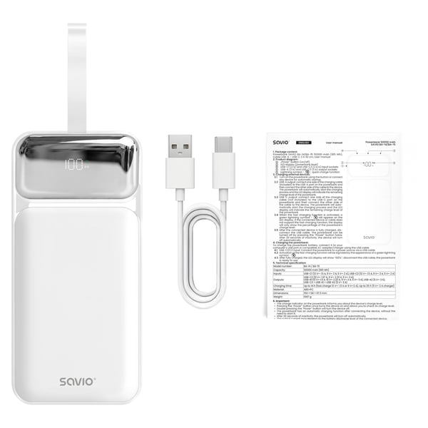 Miniatyrbillede 7 af 11: Savio BA-15 powerbank Lithium polymer (LiPo) 50000 mAh Hvid