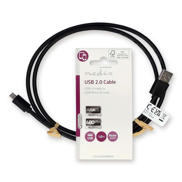 Nedis CCGL60500BK10 USB-kaapeli USB 2.0 1 m USB A Micro-USB B 0,48 Gbit/s Musta
