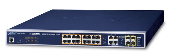PLANET GS-4210-16P4C verkkokytkin Hallittu L2/L4 Gigabit Ethernet (10/100/1000) Power over Ethernet -tuki 1U Sininen PLANET GS-4210-16P4C verkkokytkin Hallittu L2/L4 Gigabit Ethernet (10/100/1000) Power over Ethernet -tuki 1U Sininen