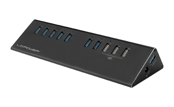 LC-Power LC-HUB-ALU-2B-10 interface hub USB 3.2 Gen 1 (3.1 Gen 1) Micro-B 5000 Mbit/s Sort