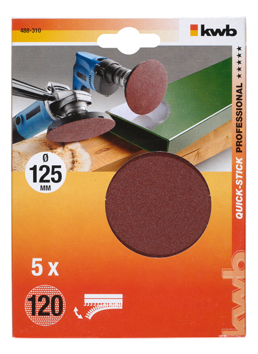 Miniatyrbillede 3 af 3: kwb 488330 tilbehør til slibemaskine 5 stk Slibeskive