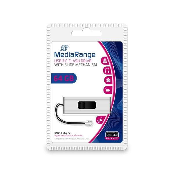 MediaRange MR917 USB-sticka 64 GB USB Type-A 3.2 Gen 1 (3.1 Gen 1) Svart, Silver