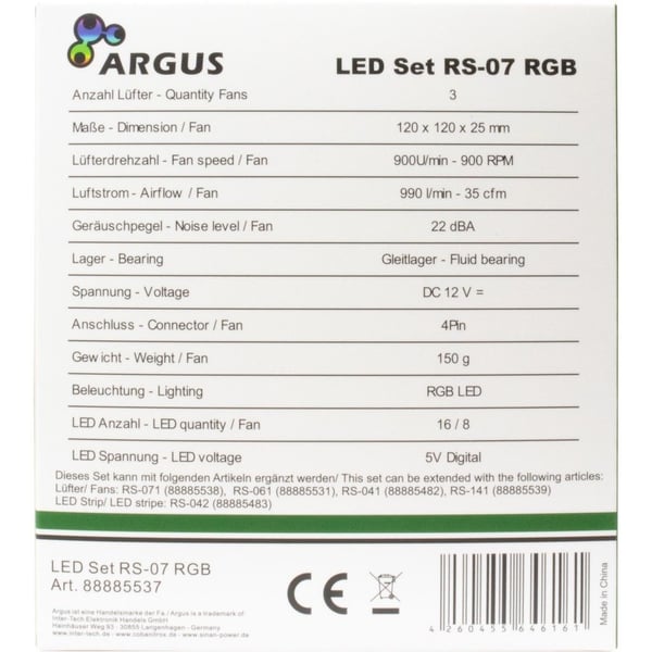 Inter-Tech Argus RS-07 Computerkabinet Ventilator 12 cm Sort, Hvid