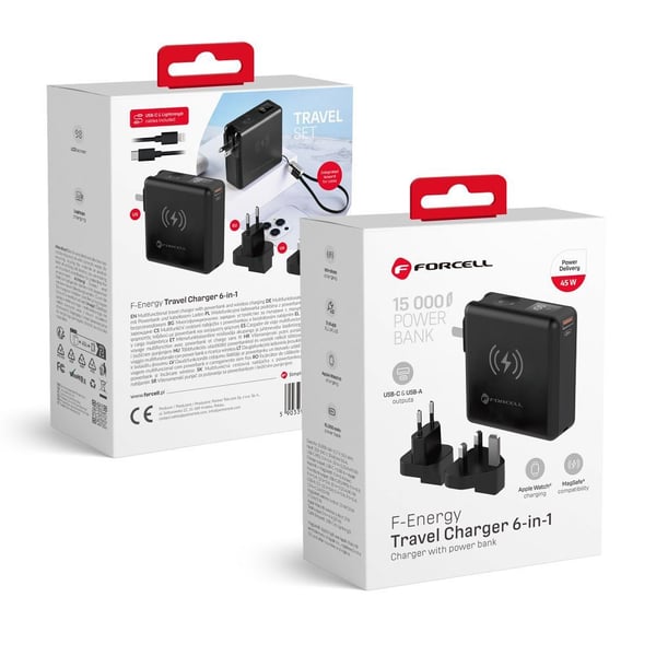 Miniatyrbillede 4 af 13: Forcell 5903396375378 powerbank 15000 mAh Trådløs opladning Sort