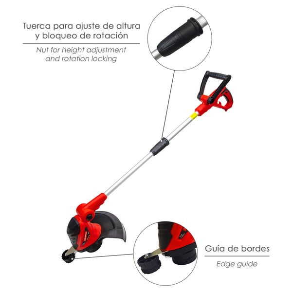 Wolfpack Recortabordes 550 Watt. Anchura Corte Ø 30 cm. Hilo Ø 1,6 mm. x 6 Metros. Asta Telescopica