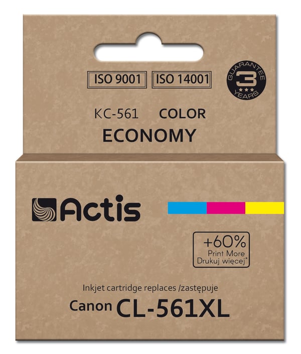 Actis KC-561 Canon printerblæk, erstatning for Canon CL-561XL; Supreme; 18 ml; blå, lilla, gul. Udskriver 60% mere end OEM.
