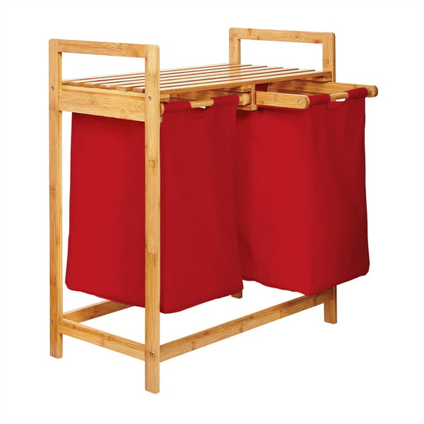 Lumaland 8469 vasketøjskurv 60 L Rektangulær Bamboo, Bomuld, Polyester, Træ Bamboo, Rød