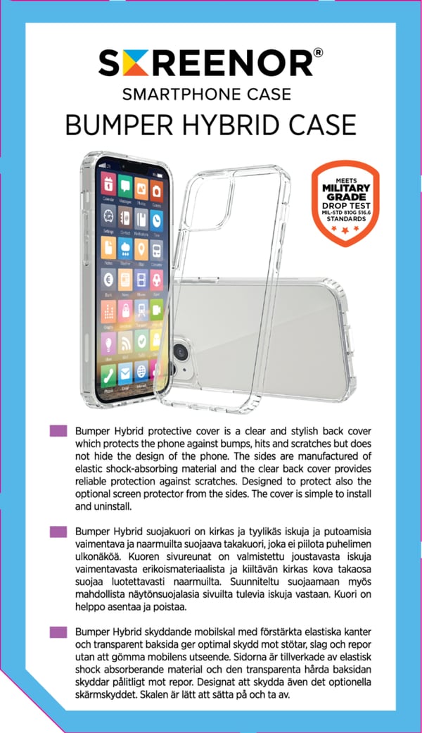 Screenor BUMPER matkapuhelimen suojakotelo 16 cm (6.3") Suojus Läpinäkyvä
