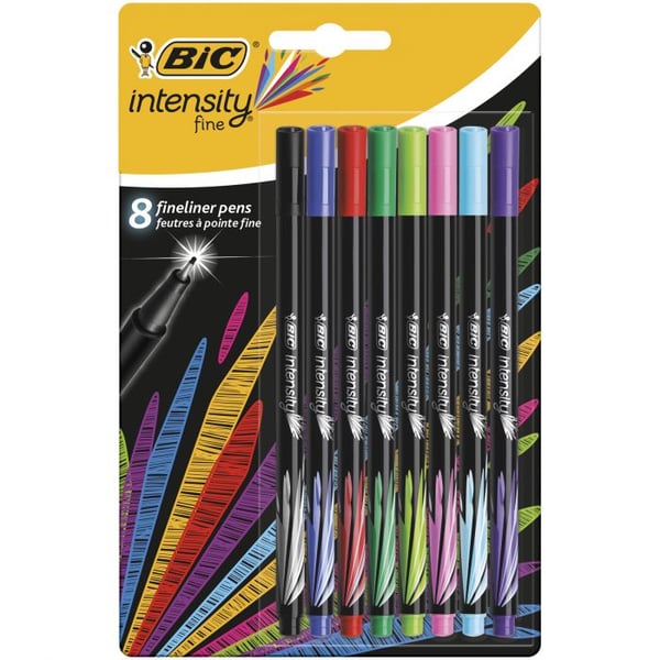 Miniatyrbild 1 av 4: BIC Intensity Fine stiftpennor Fin Svart, Blå, Grön, Ljusblå, Ljusgrön, Rosa, Lila, Röd 8 styck