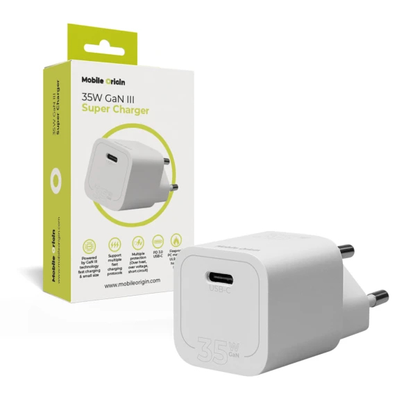 Mobile Origin GAN-35W-1C-WHT oplader til mobil enhed Universel Hvid Vekselstrøm Hurtig opladning Indendørs