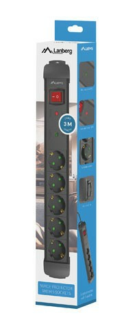 Miniatyrbillede 6 af 7: Lanberg SP1-05F-0300-BK stikdåse 3 m 5 AC stikkontakt(er) Indendørs Sort