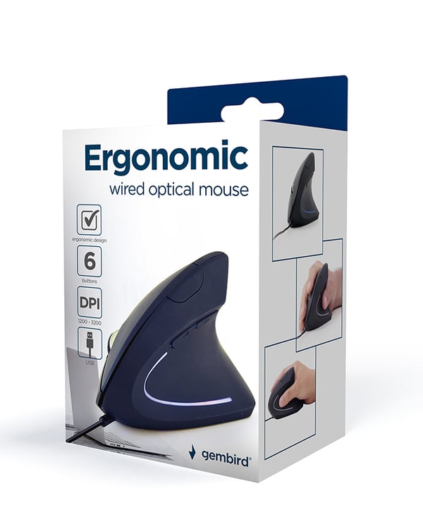 Gembird MUS-ERGO-01 hiiri Office Oikeakätinen USB A-tyyppi Optinen 3200 DPI