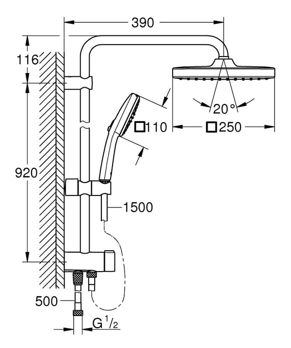 Miniatyrbillede 4 af 5: GROHE Vitalio Comfort 250 brusesystem Krom