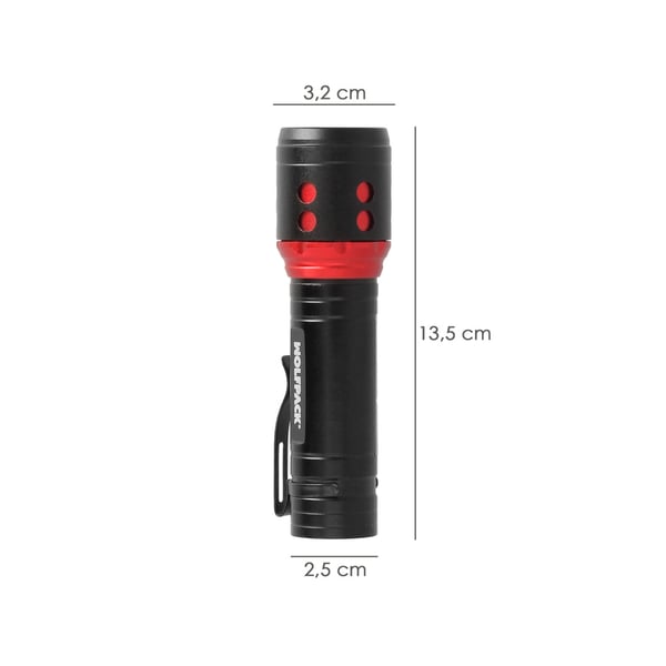 Miniatyrbillede 2 af 5: Wolfpack Linterna LED De Mano Mini Aluminio Recargable USB (1.200 mah) 500 Lumenes 5 Watt. Con Función Zoom y Clip Sujeción